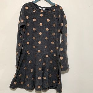 Gap kids size small 6-7 girl long sleeve dress gray with copper shimmer circles